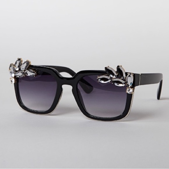 Embellished Black Rhinestone Sunglasses - Picture 2 of 4